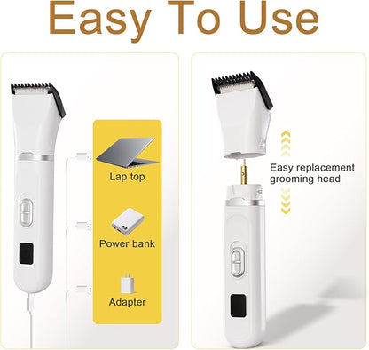 Dog Grooming Kit Hair Clipper, 4 in 1 Pet Dog Clippers for Grooming Hair Shaver with Nail Grinder Dog Paw Trimmer, Cordless Quiet Electric Trimmer for Dogs Cats Pets