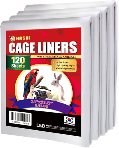 HASHI Bird Cage Liner - 120 Disposable Sheets Made from Acid-Free Newsprint. Non-Toxic for Birds, Ideal for Packing, Pet Cages, Crafts, Shipping, and Moving. Easy to Clean (31"x21.5")