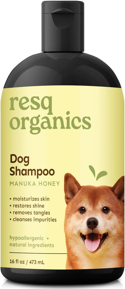 Hypoallergenic Dog Shampoo, Cleans and Soothes Dry Flakey Skin, Reduce Dandruff, Shedding, Calms Itching, Scratching, Organic Aloe & Manuka Honey Softens Fur Moisturizes and Deodorizes
