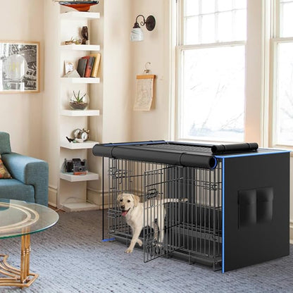 Double Door Dog Crate Cover, 600D Oxford Kennel Kennel Covers with Waterproof, Windproof, Breathable Mesh, Storage Pocket, 24", Cage Covers for Cat Small Puppy