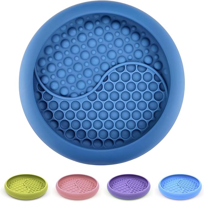 Dog Lick Bowl, Non-Slip Dog Slow Feeder Licking Mat Treat Dispenser, Interactive and Enrichment Toys, Boredom & Anxiety Reducer, BPA Free Silicone (Dark Blue, Large)