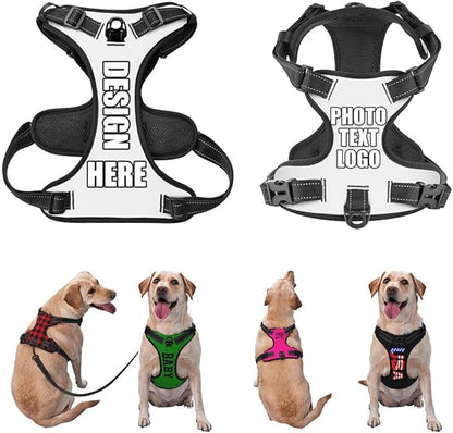 Custom Breathable Pet Chest Harness with Optional Leash, Customize No-Pull Dog Harnesses with Your Personalized Design, Personalize Pet Towing Vest with Mesh Fabric, White, M