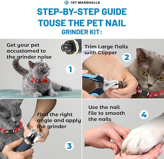 Electric Pet Nail Grinder Kit, 3 Speed Settings, 2000mAh Battery, LED Light, Dogs and Cats