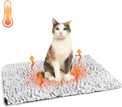 Nobleza Self Heating Cat Bed, Super Soft Thermal Dog Crate Bed Mat for Sleeping, Washable Anti-Slip Self Warming Pet Kennel Pad for Small Medium Cats Dogs Indoor Outdoor (White&Grey, M)