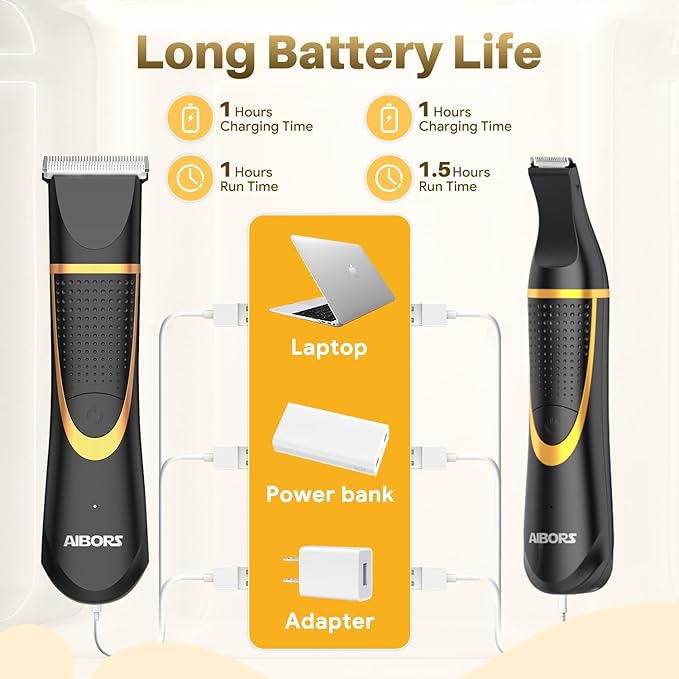 Small Dog Grooming Kit, 4 in 1 Electric Cordless Dog Paw Trimmer with Nail Grinder, Low Noise Dog Nail Trimmers, IPX7 Waterproof Small Dog Grooming Clippers for Paws, Ears, Face, Hip Hairl