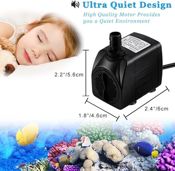 PULACO 10Watt 160GPH Submersible Fountain Pump with Automatic Color Changing LED Light and flow regulator for Water Feature, Outdoor Pond, Aquarium fish tanks