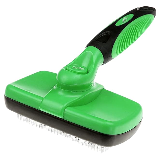 Self Cleaning Slicker Brush for Cat and Dog Coat - Detangler Dog Brush for Shedding & Grooming - Super Easy to Clean Deshedding Grooming Tool Removes Loose Pet Hair, Mats and Tangles (Green)