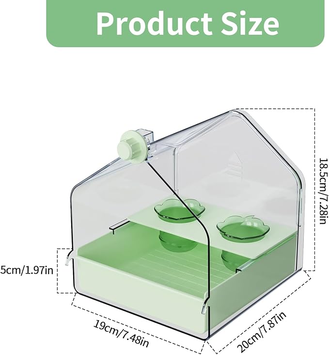 Hanging Bird Bath for Cage, 3-in-1 Multifunctional Bathtub -Bath, Feeder & House for Small to Medium Lovebirds, Finches, Parakeets – Essential Bird Cage Accessory (Green)