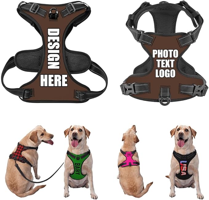 Custom Breathable Pet Chest Harness with Optional Leash, Customize No-Pull Dog Harnesses with Your Personalized Design, Personalize Pet Towing Vest with Mesh Fabric, Lightbrown, XL