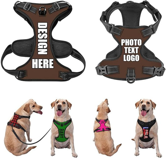 Custom Breathable Pet Chest Harness with Optional Leash, Customize No-Pull Dog Harnesses with Your Personalized Design, Personalize Pet Towing Vest with Mesh Fabric, Lightbrown, XL