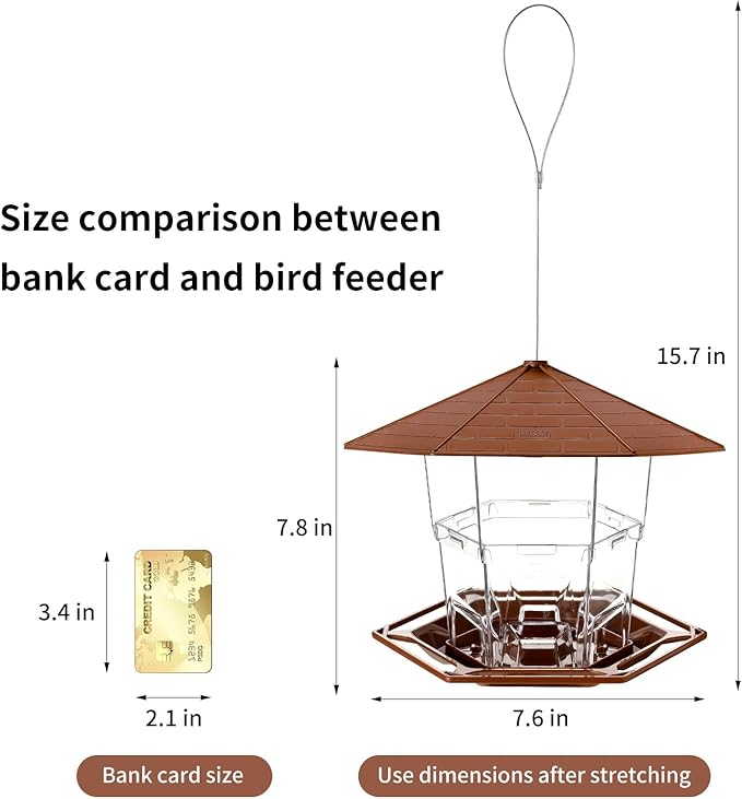 Bird Feeders for Outdoors Hanging Bird Feeder Wild Birds Seed, Brown 2 Pack