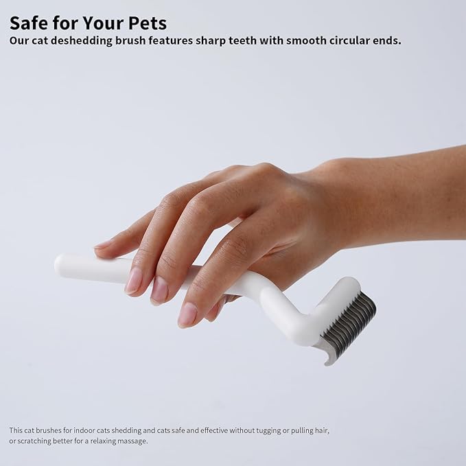 Cat Brush for Long Haired Cats & Indoor Cats, Dog Brush for Shedding & Grooming, Deshedding Dog Brush Dematting Comb for Dogs Remove Loose Hair & Matted Fur, Pet Undercoat Rake, White