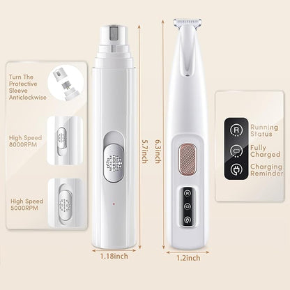 Dog Nail Grinder, Dog Paw Trimmer Quite, 2-Speed Pet Nail Grinder for Dogs, Efficient Paw Trimmer for Dogs, Professional Dog Cat Pet Nail Grinder and Paw Trimmer Grooming Kit for Eyes, Ears and Feet