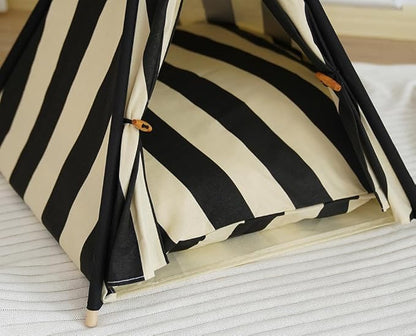 Solid Wood Cat Tent Indoor with Thick Mat,Portable Dog House Dog Teepee Tent,Cute Cat Teepee Cave, Cat Bed,Dog Bed Tent,Puppy Bed Tent,Bunny Tent,Pet Tent Teepee