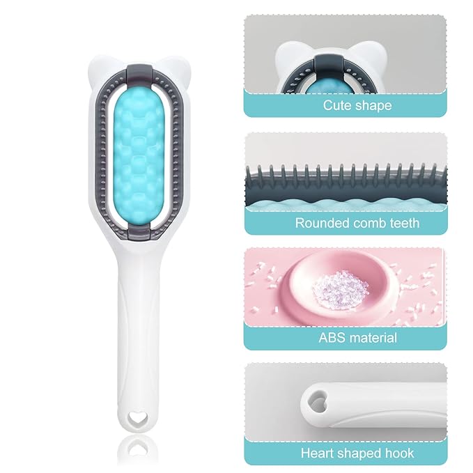 WishLotus Pet Cleaning Hair Removal Comb, 4 in 1 Universal Cat Brush Multifunctional Portable Stylish Durable Pet Comb Brush, Bristle Tool for Cleaning Cat and Dog Hair and Grooming (Blue)