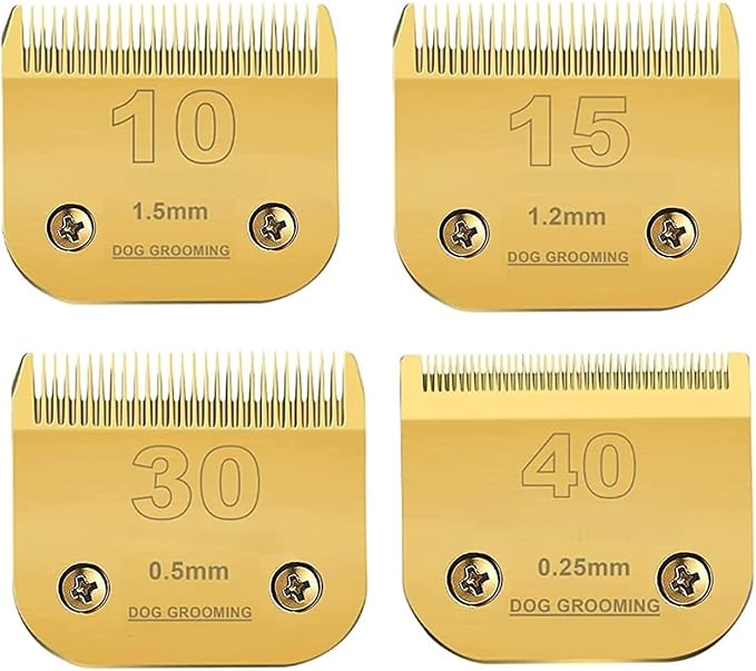 10/15/30/40Blade Dog Grooming Detachable Ceramic Blade Compatible with Andis Hair ClippersCut Length 1/16" 1.5mm, 3/64" 1.2mm，1/50" 0.5mm，1/100" 0.25mm(Gold)