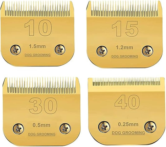 10/15/30/40Blade Dog Grooming Detachable Ceramic Blade Compatible with Andis Hair ClippersCut Length 1/16" 1.5mm, 3/64" 1.2mm，1/50" 0.5mm，1/100" 0.25mm(Gold)