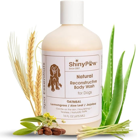 Oatmeal Shampoo for Dogs | ShinyPaw Dog Shampoo for Allergies and Itching | Controls Dog Shedding Naturally | Itchy Skin Relief for Dogs | Tearless Dog Shampoo & Conditioner Made in The USA | 16 oz
