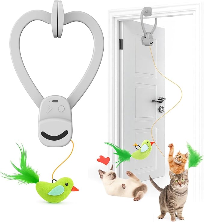 Interactive Cat Toys for Indoor Cats: Automatic Flying Bird Feather Wand Chase Exercise Enrichment Stimulation, USB Rechargeable Durable Safe Hanging Toy for Bored Kittens Adult Multi Cat Households