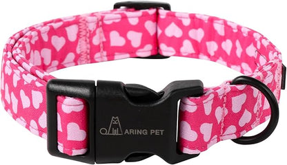 ARING PET Valentine's Day Dog Collar-Cotton Pink Heart Dog Collars, Adjustable Valentine Heart Pet Collars Puppy Collar with Quick Release Buckle for Girl&Boy Dogs