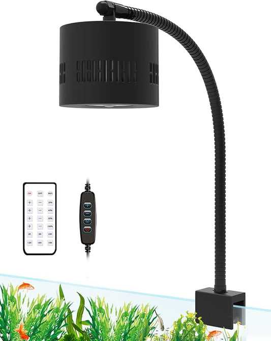 Lominie Aquarium LED Light 10 Gallon Fish Tank Light Timer Clip on Aquarium Lamp Full Spectrum 80W 6500k for Freshwater Refugium Cube Tank with Gooseneck