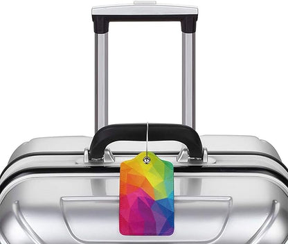 2 Pcs Cute Colorful Geometric Pattern Luggage Tag for Suitcase, Bright Rainbow Decorations Tags Birthday Gifts for Men Women Outdoor Travel, Identifiers Privacy Cover ID Label with Steel Loop