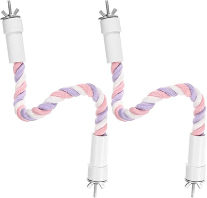 2-Pack Rope Perches for Bird Cages, 13.8 in Length Comfort Grip Flexible Rope Perch Beak & Paw Grinding for Parrots/Cockatiels/Parakeets, Bird Platform Sand [Pink Purple]