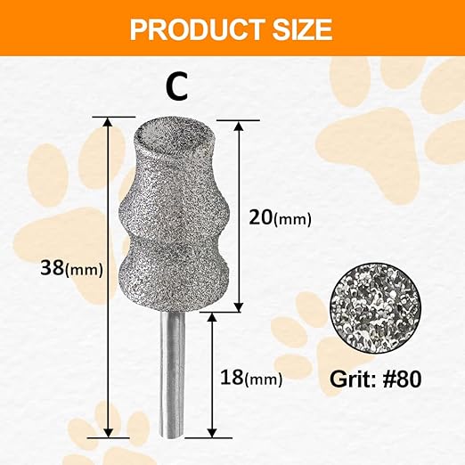 BGTEC Diamond Rotary Pet Nail Grinder Bits Dog Nail Grinder Replacement Head -2PCS 1/8" Replacement Grinder Wheel for Animals Nail Care(C)