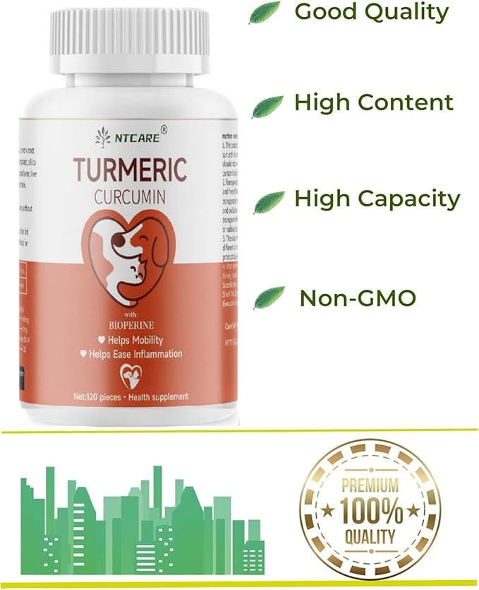 Turmeric for Dogs Anti Inflammatory Pain Relief -Dog Pain Relief-120 Chewable Tablets Hip & Joint Support with Curcumin and BioPerine, Antioxidant, Cardiovascular Health,Mobility Support