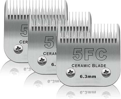 3 Pack 5FC Detachable Pet Dog Grooming Ceramic Blades,Compatible with Andis,Oster A5,Wahl KM-10 Series,Size 5FC Blade 1/4-Inch 6.3MM Cut Length