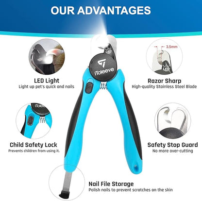 LED Dog Nail Clipper with Light, Illuminates Nails or Bloodline for Safe and Easy Trimmers, Extra Sharp for Thick Nails, Quick Sensor, Avoid Over Cutting Toenail, for Cats & Dogs