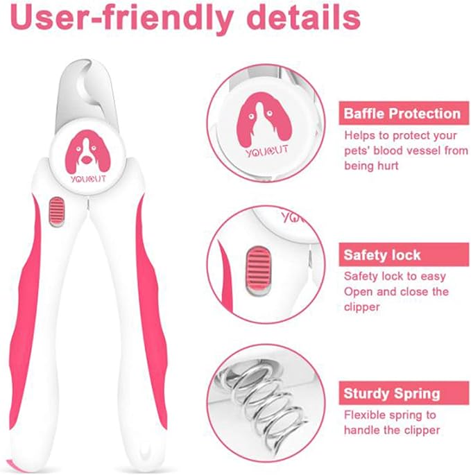 Dog Nail Clippers and Trimmers,Professional Grooming Tool with Safety Guard to Avoid Over Cutting,Free Nail File,Razor Sharp Blade,Sturdy Non Slip Handles for Large and Small Animals (Pink)