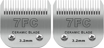 2 Pack Detachable Pet Dog Grooming Clipper Ceramic Blades,Compatible with Andis Size-7FC Cut Length 1/8"(3.2mm),Compatible with Oster A5 Wahl KM10 Series Clippers