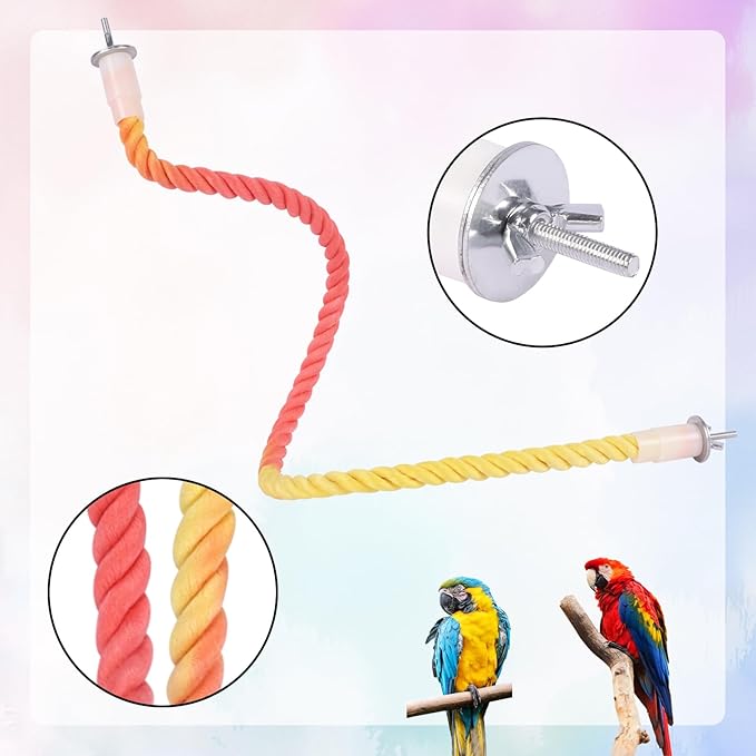 3Pcs Gradient Bendable Bird Perch Stand Set Climbing Rope Swing Playing Toys for Bird Cages Colorful Stand Rope for Parrots Cockatiels Budgies (Yellow, one Size)