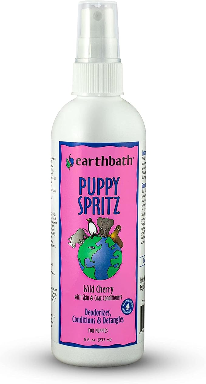 earthbath, Wild Cherry 3-in-1 Puppy Deodorizing Spritz - Dog Odor Eliminator for Strong Odor, Cruelty-Free Dog Cologne, Dog Wash Spray, Made in USA, Dog Bathing Supplies - 8 Oz (1 Pack)