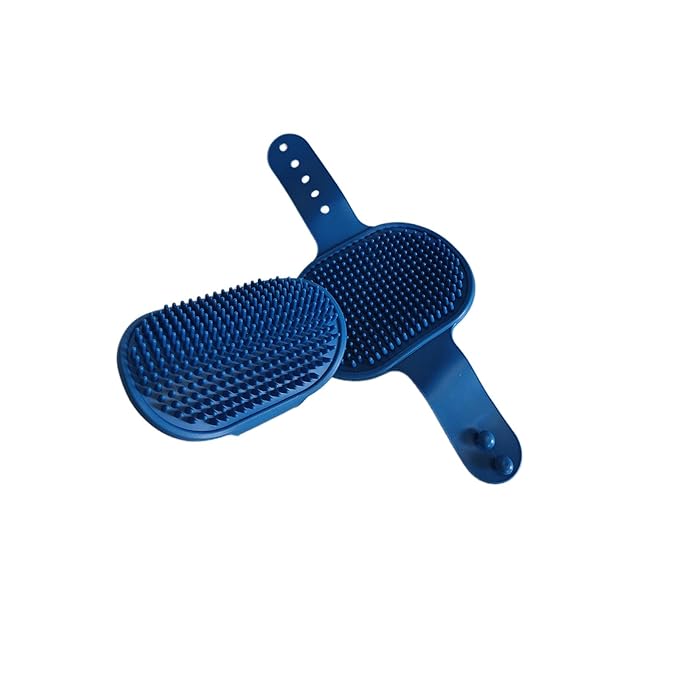 2Pcs Pet Brushes Dog Bath Brushes Cat Massage Bath Pet Cleaning Gloves with Adjustable Ring Handle,Blue