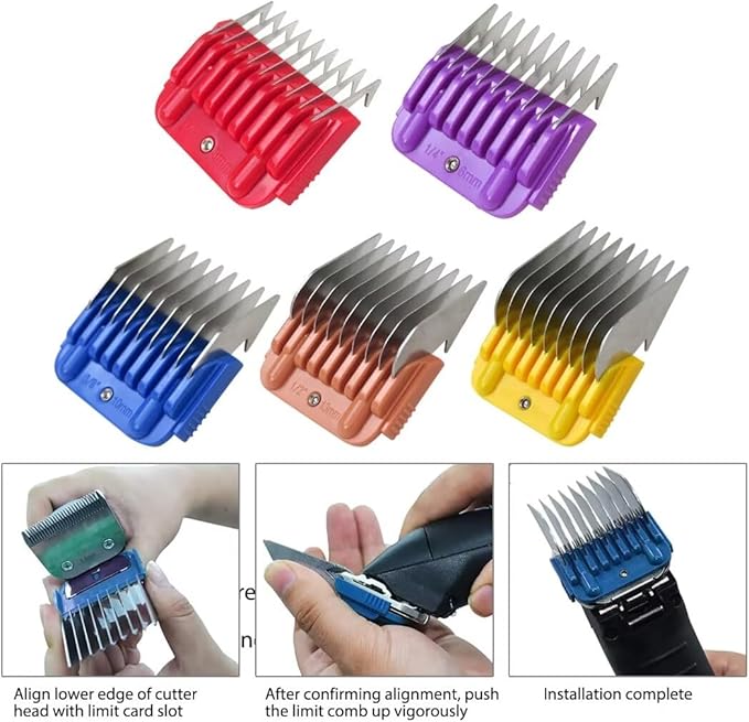 5 Pcs Stainless Steel Pet Clipper Guide Comb Kit for Andis Oster A5 Wahl KM10 Series Clipper Detachable Blade