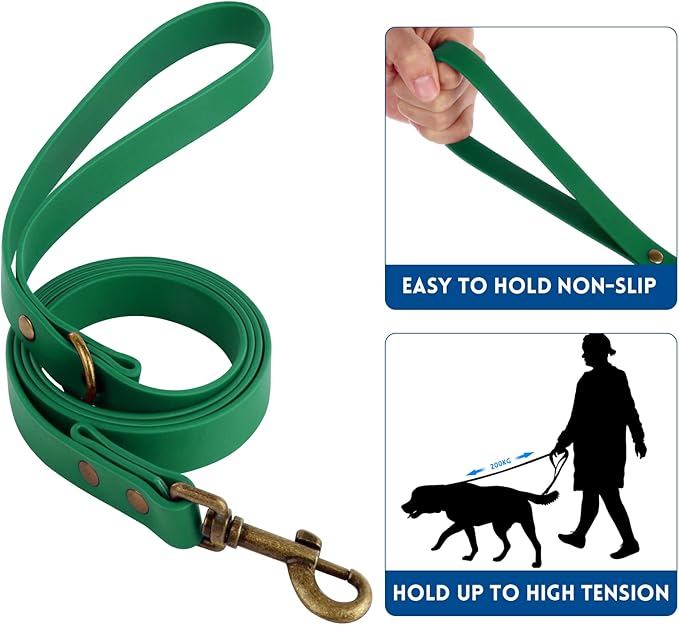 Wisedog Dog Collar and Leash Set, Waterproof Adjustable Puppy Collars with Cute Tag 6FT Dog Leash with Poop Bag for Small Medium Large Dogs (XL, Deep Green)