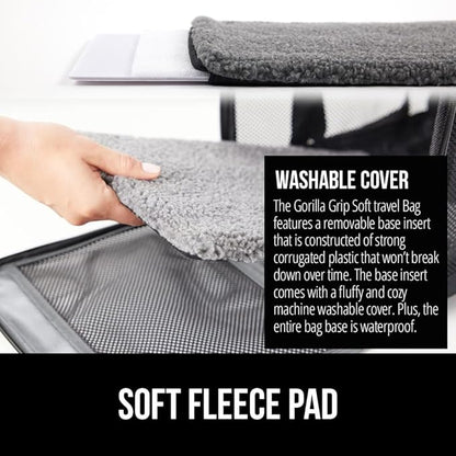 GORILLA GRIP Cat Carrier Travel Bag Up to 15 Lbs, Soft Collapsible Small Dog Carriers, Top and Side Entry Breathable Mesh, Grip Feet on Underside, Cozy Washable Waterproof Pad, Portable Kennel, Gray