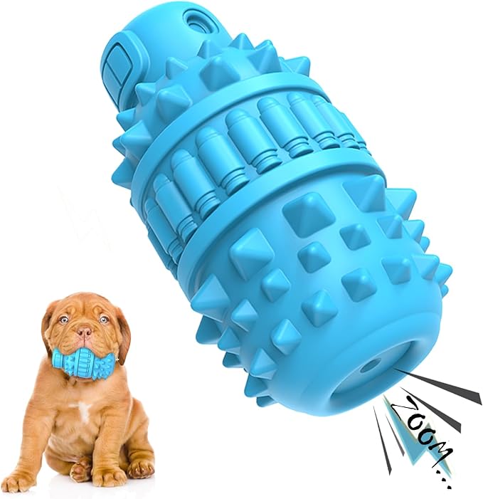 PIFFZEDO Dog Toys for Aggressive Chewers Tough Dog Squeaky Toys for Small Medium Breed Interactive Durable Natural Rubber Dog Chew Toys Dog Birthday Toy Dog Toothbrush(Azure,Small)