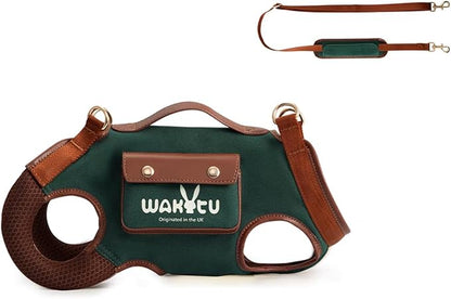 Dog Lift Harness Dog Carrier Dog VES Harness Adjustable Dog Leash with Small Puppy Treat Bag（Green,L）