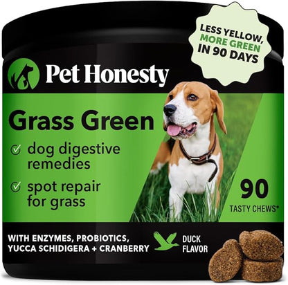 Pet Honesty Grass Green - Pee Grass Spot Saver Caused by Dog Urine, Gut Health Probiotics, Dog Urine Neutralizer for Lawn, Grass Burn Spot Chews, Cranberry, Apple Cider Vinegar, Dog Rocks (Duck 90 ct)
