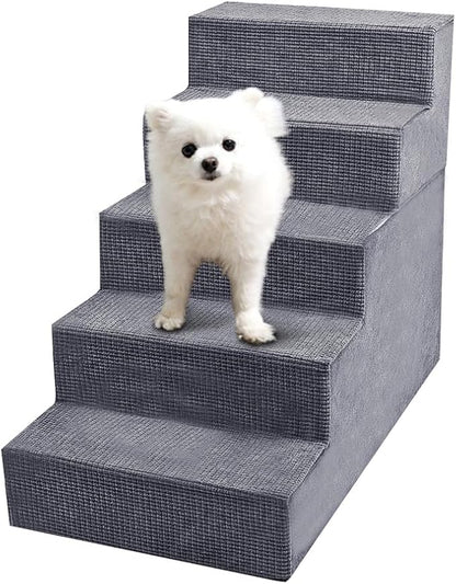 Niubya Dog Stairs for Small Dog, Dog Steps for High Beds and Couch,23”H Non-Slip Bottom Pet Stairs for Small Dogs and Cats,High-Density Foam Pet Steps Grey, 5 Steps