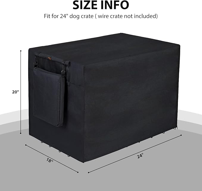 600D Dog Crate Cover, Waterproof Pet Kennel Cover with Storage Bag Cover Fit for 24 Inch Wire Crate Dog Cage, 24 Inches, Black