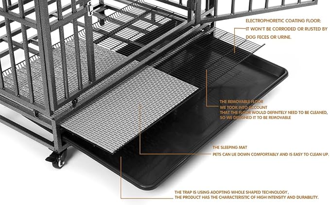 Heavy Duty Extra Large Dog Crate with Wheels - Indestructible 38/42/46 Inch Chew-Proof, Escape-Proof Kennel for High-Anxiety and Extra Large Dogs