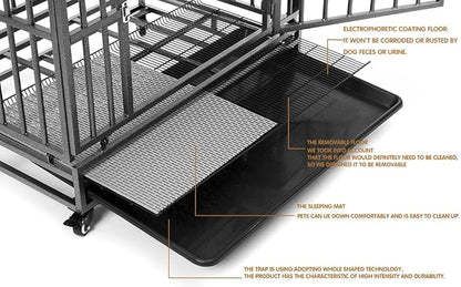 Heavy Duty Extra Large Dog Crate with Wheels - Indestructible 38/42/46 Inch Chew-Proof, Escape-Proof Kennel for High-Anxiety and Extra Large Dogs