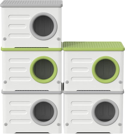 Plastic Cave-Style Cat House for Outdoor Indoor Use, Weatherproof&Insulated Feral Shelter Elevated Stackable Waterproof Cat House with Bed Cushion(Green)