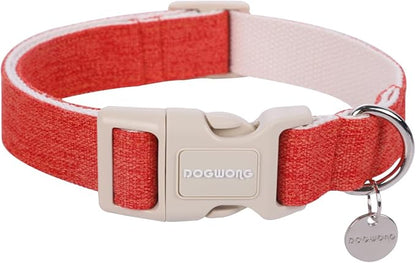 DOGWONG Cotton Hemp Dog Collar - Heavy-Duty Adjustable Soft Natural Fabric Pet Collar, Cute Fall Puppy Necklace for Small Medium Large Dogs (Orange)