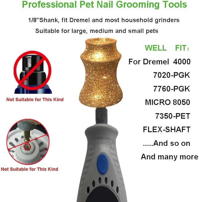 Fit Dremel Diamond Bit for Dog Nails, for Dremel 7350 pet Nail Grinder Attachment, Dog Nail Fit Dremel Bit, Fit Dremel 7760 pgk Dog Nail Grinder Diamond Bits for Pet 1/8'' Rotary Tool (XX Large)