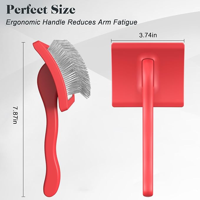 2PCS Slicker Brush for Dogs & Pet Comb,Professional Dog Grooming Brush (Goldendoodles,Poodles,Labradoodles) with Extra Long Pins to Effectively Remove Tangles, Knots and Mats (Red Large)